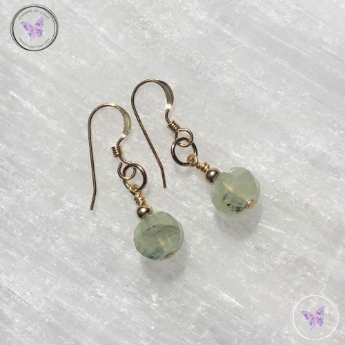 Gold Prehnite Facet Gemstone Earrings